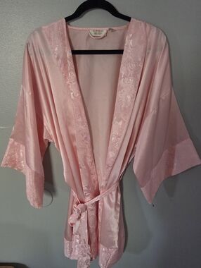 Vintage Victoria Secret Women Gold Label Pink Satin Y2k Kimono Robe One Size